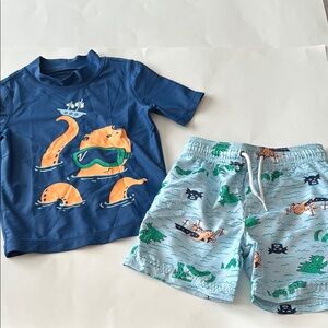 Carter's Light Blue Swim Shorts with Green Sea Creatures - 3T